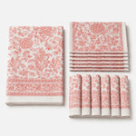 Załaduj obraz do przeglądarki galerii, Folded soft coral vine floral cotton linen tablecloth set