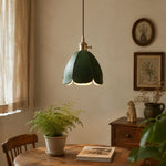 Cargar imagen en el visor de la Galería, Green leather petal pendant light in a quiet dining corner