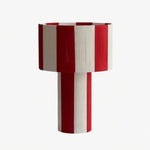 Carica l'immagine nella visualizzazione Galleria, Red and white striped woven shade table lamp on a white background