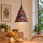Carica l'immagine nella visualizzazione Galleria, Gold foil floral pendant above colorful dining table setting