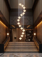 Load image into Gallery viewer, Art Deco Star Staircase Pendant Light - Frosted Glass Hanging Fixture - Astris Altair
