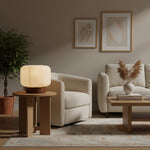 Afbeelding laden in galerijweergave, Tivo Japanse Geribbelde Lampenkap Compacte Tafellamp - Een Minimalistisch Papieren Lantaarn Ontwerp met Houten Voet