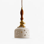 Cargar imagen en el visor de la Galería, Wood accent dot cutout ceramic pendant light