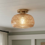 Afbeelding laden in galerijweergave, Lurex Geleverd Patroon Glazen Opbouw Plafondlamp - Gegraveerd Ontwerp en Decoratieve Binnenverlichting U21