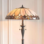 Afbeelding laden in galerijweergave, TF Brooklyn Geometrische Art Deco Tiffany Vloerlamp – Glas-in-lood Lampenkap en Satijn Zwarte Voet voor Woonkamer