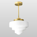 Load image into Gallery viewer, Geotower Glass Brass Pendant Light – Art Deco Opal Globe Ceiling Fixture