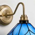 Cargar imagen en el visor de la Galería, Blue Stained Glass Wall Sconce With Curved Arm