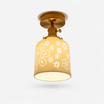 Cargar imagen en el visor de la Galería, Flush mount floral ceramic ceiling light with brass canopy