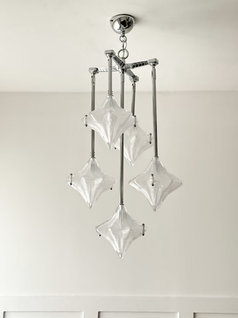 Art Deco Astris Star Chandelier – Frosted Glass Deco Fixture for Dining Room
