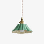 Carica l'immagine nella visualizzazione Galleria, Lampada a sospensione vintage in ceramica celadon a forma di loto