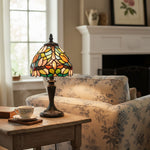 Load image into Gallery viewer, Calyra Vintage Floral Stained Glass Table Lamp — Art Deco Tiffany Style Accent Light for Bedside and Living Room
