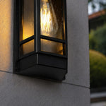 Carica l'immagine nella visualizzazione Galleria, Black glass outdoor wall sconce lower frame detail