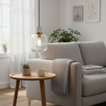 Afbeelding laden in galerijweergave, Korlisse natuurlijke steen en glazen hanglamp – stijlvolle lamp voor lounge of woonkamer