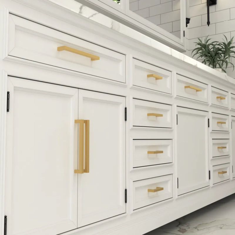 15-Pack Modern Square Drawer Pulls – Brushed Brass Gold Handles