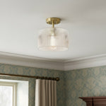 Afbeelding laden in galerijweergave, Rivora Geribbelde Glazen Semi-Opbouw Plafondlamp - Moderne Boerderijstijl Plafondlamp voor Slaapkamer en Hal U09