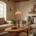 Afbeelding laden in galerijweergave, Sevra Bloemen Glas-in-Lood Hanglamp Tiffany Geïnspireerde Hangende Plafondlamp voor Woonkamer