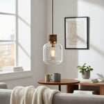 Afbeelding laden in galerijweergave, Korlisse natuurlijke steen en glazen hanglamp – stijlvolle lamp voor lounge of woonkamer