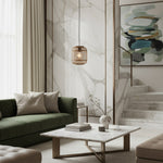 Charger l’image dans la visionneuse de la galerie, Lampe suspendue réglable en bambou Yumeko - Plafonnier à cage naturelle parfait pour les salons et salles à manger