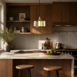 Cargar imagen en el visor de la Galería, Small stained glass pendant lamp in a wood kitchen
