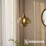 Load image into Gallery viewer, Bauhaus Vintage Style Colorful Glass Pendant Light Chrome Accent