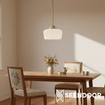 Afbeelding laden in galerijweergave, Moderne antiek messing opaalwit glazen kap hanglamp keuken eiland