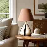 Load image into Gallery viewer, Sculptural Striped Ceramic Table Lamp with Fabric Shade
