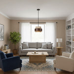 Afbeelding laden in galerijweergave, Stonel Hedendaagse Travertijn Cilinder Hanglamp met Houten Frame U14