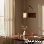 Afbeelding laden in galerijweergave, Rustieke bronzen industriële trommelkap hanglamp