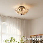 Bild in der Galerieansicht laden, Vintage Glas Doppelstöckige Deckenlampe mit Blumenmuster