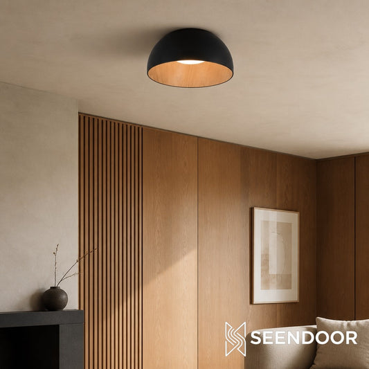 Lampa sufitowa Duo – nowoczesne wykończenie drewna i metalowa lampa natynkowa do salonu i sypialni