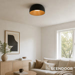Charger l'image dans la visionneuse de la galerie, Lampe Plafonnier Duo – Luminaire Moderne en Bois Grain et Métal à Montage Affleurant pour Salon et Chambre