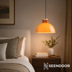 Load image into Gallery viewer, Glebe Glossy Glass Dome Pendant Lamp – Industrial Orange Hanging Light for Kitchen and Dining Room