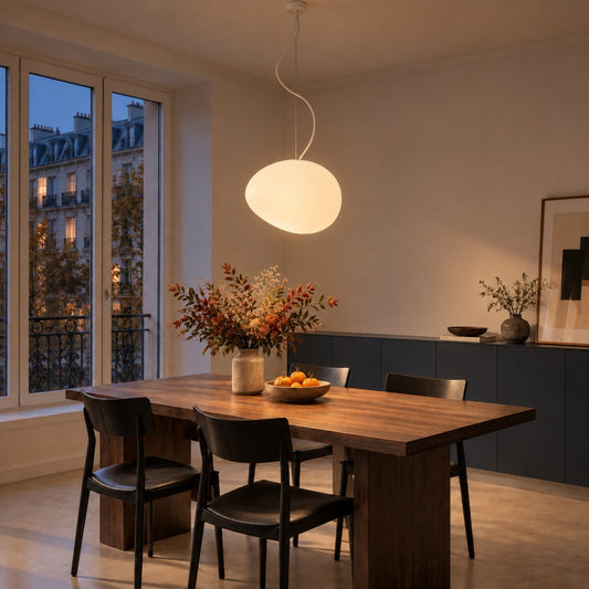 Suspension en verre opalin Stonea pour intérieurs modernes