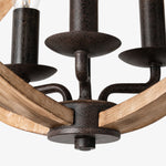 Afbeelding laden in galerijweergave, Distressed wood and rust-finished metal chandelier detail