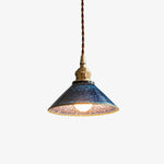 Cargar imagen en el visor de la Galería, Tenmoku blue glazed ceramic pendant light on white background