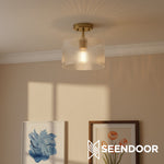 Afbeelding laden in galerijweergave, Calliope geribbelde heldere glazen plafondlamp flush