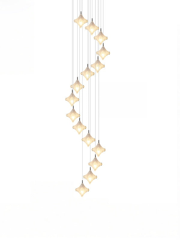 Art Deco Star Staircase Pendant Light - Frosted Glass Hanging Fixture - Astris Altair