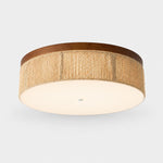 Afbeelding laden in galerijweergave, Wabi-Sabi-plafondlamp van massief hout en gevlochten touw met ledverlichting, direct tegen het plafond