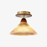Cargar imagen en el visor de la Galería, Vintage amber pleated flush mount ceiling light product view