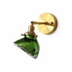 Cargar imagen en el visor de la Galería, Brass wall lamp with green glass shade SKU image