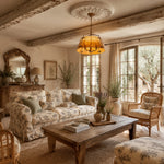Cargar imagen en el visor de la Galería, Amber glass pendant chandelier in a daylight living room
