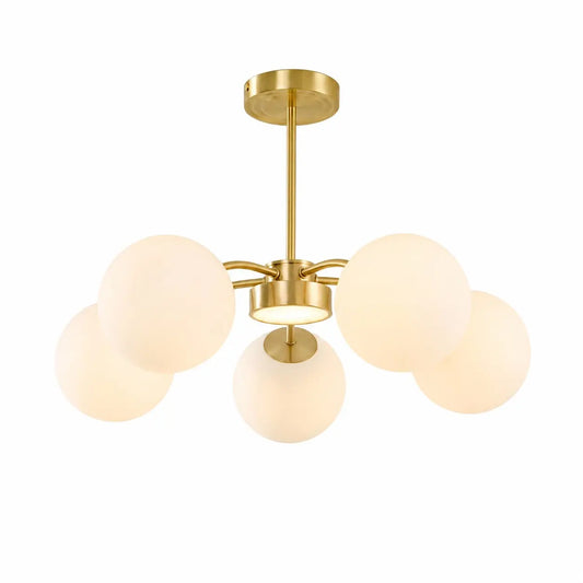 Standard gold 5-light milk glass chandelier