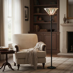 Afbeelding laden in galerijweergave, TF Astoria Tiffany-stijl uplighter lamp – gestructureerde glazen kap voor sfeer in huis en kantoor
