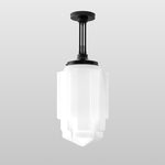 Load image into Gallery viewer, Geotower Glass Brass Pendant – Opal Globe Art Deco Hanging Light