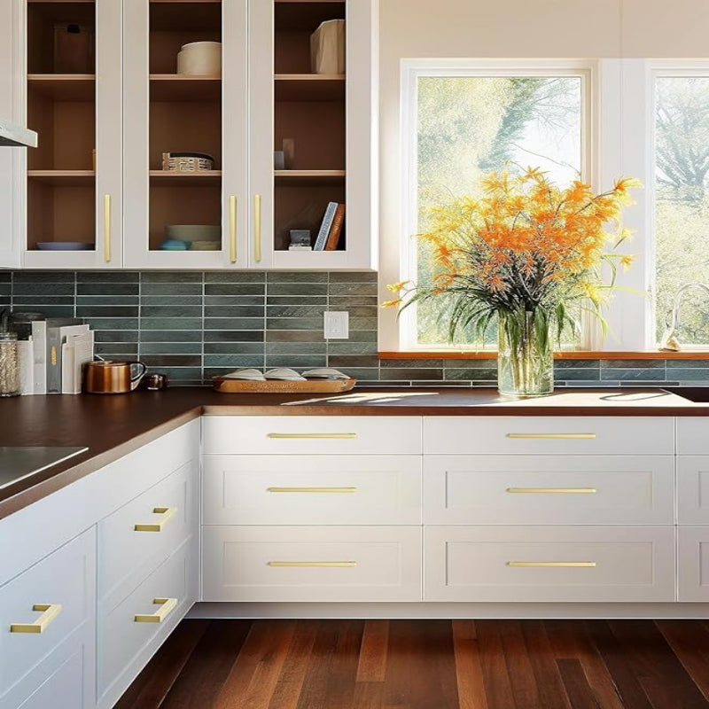 15-Pack Modern Square Drawer Pulls – Brushed Brass Gold Handles