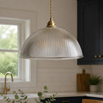 Cargar imagen en el visor de la Galería, Clear ribbed glass pendant installed in a kitchen