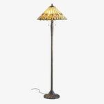 Afbeelding laden in galerijweergave, TF Jamelia Vloerlamp met Glas-in-Lood - Mozaïeklampenkap in Edelsteenkleuren Decoratieve Vloerlamp Metalen Kolomafwerking Ideaal voor Leeshoek