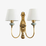 Afbeelding laden in galerijweergave, Rowanea Keramische Wandkandelaar met Stoffen Kap en Metalen Afwerking – Boerderij Moderne Ganglamp