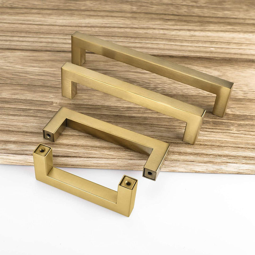 15-Pack Modern Square Drawer Pulls – Brushed Brass Gold Handles