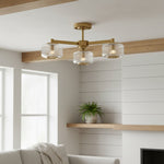 Afbeelding laden in galerijweergave, Canovus plafondlamp met geribbeld glas - industriële metalen woonkamerlamp